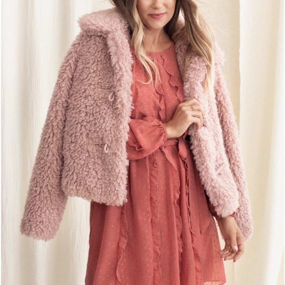 Lauren Conrad Shabby Teddy Coat Double Breasted Sz XXL Mauve Furry Cozy Fall NWT